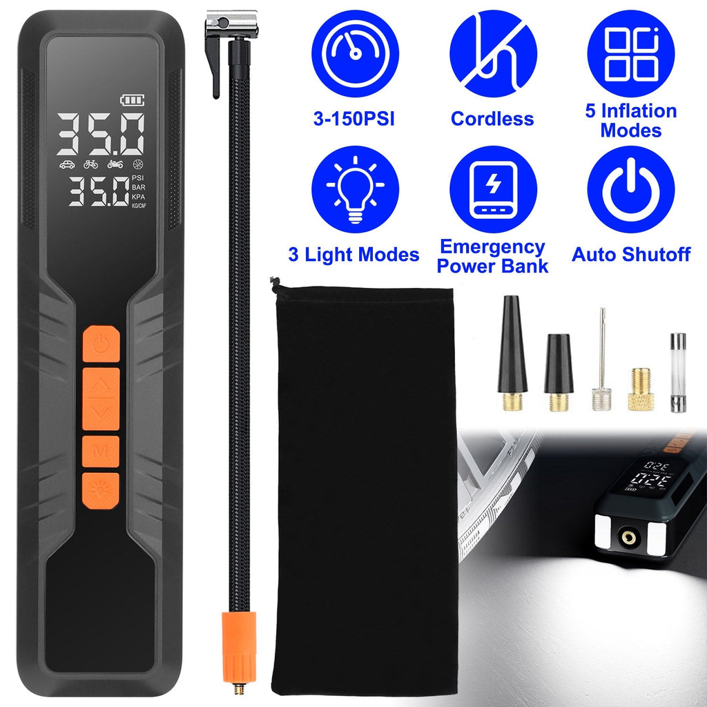 150PSI Portable Tire Inflator Cordless Digital Air Compressor Compact Air Pump with 5 Inflation Modes 3 Light Modes Emergency Power Bank - Cargonaut Supply