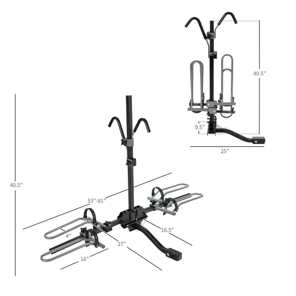 2-Bike Hitch Mount Bike Rack for 1-1/4 Inch or 2 Inch Receiver-Black - Cargonaut Supply