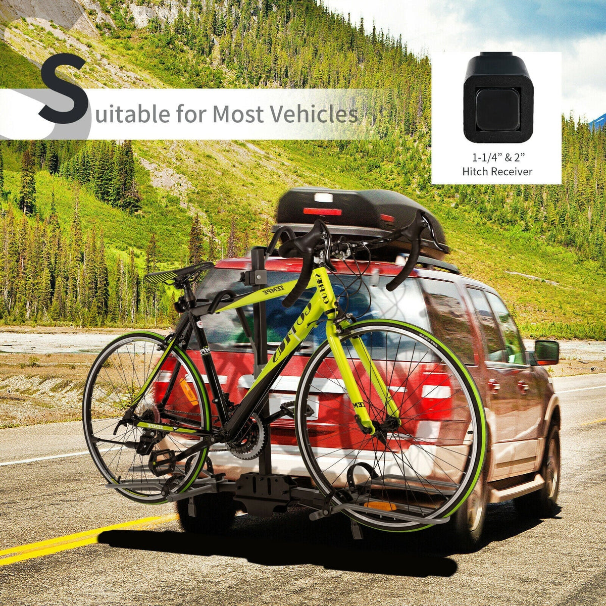 2-Bike Hitch Mount Bike Rack for 1-1/4 Inch or 2 Inch Receiver-Black - Cargonaut Supply