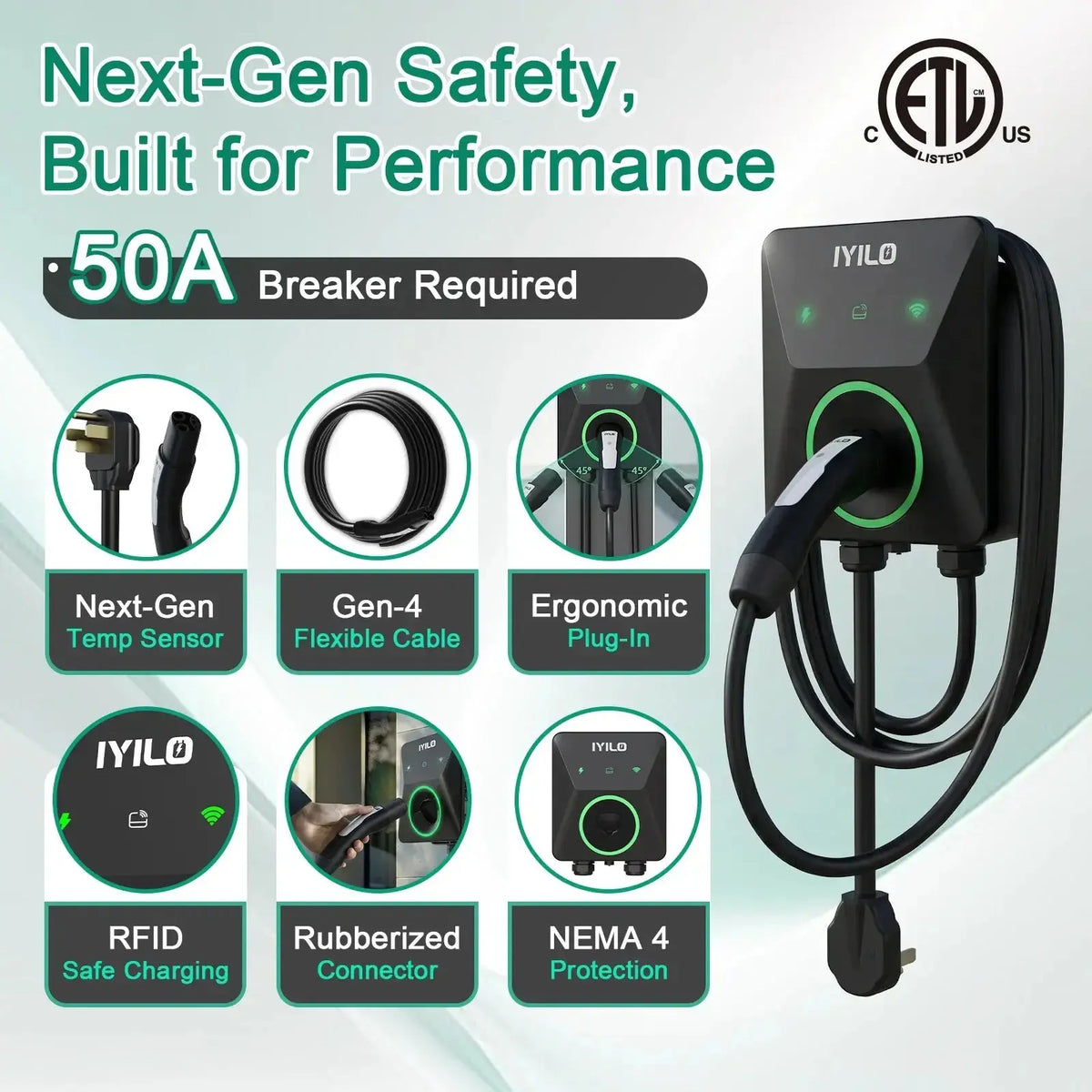 IYILO Level 2 EV Charger NACS (J3400) Plug-In – 40A
