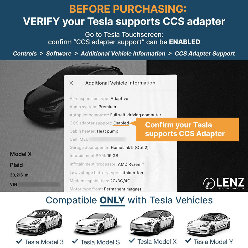 LENZ CCS1 to NACS Port EV & Tesla EV Charging Adapter (Collective)
