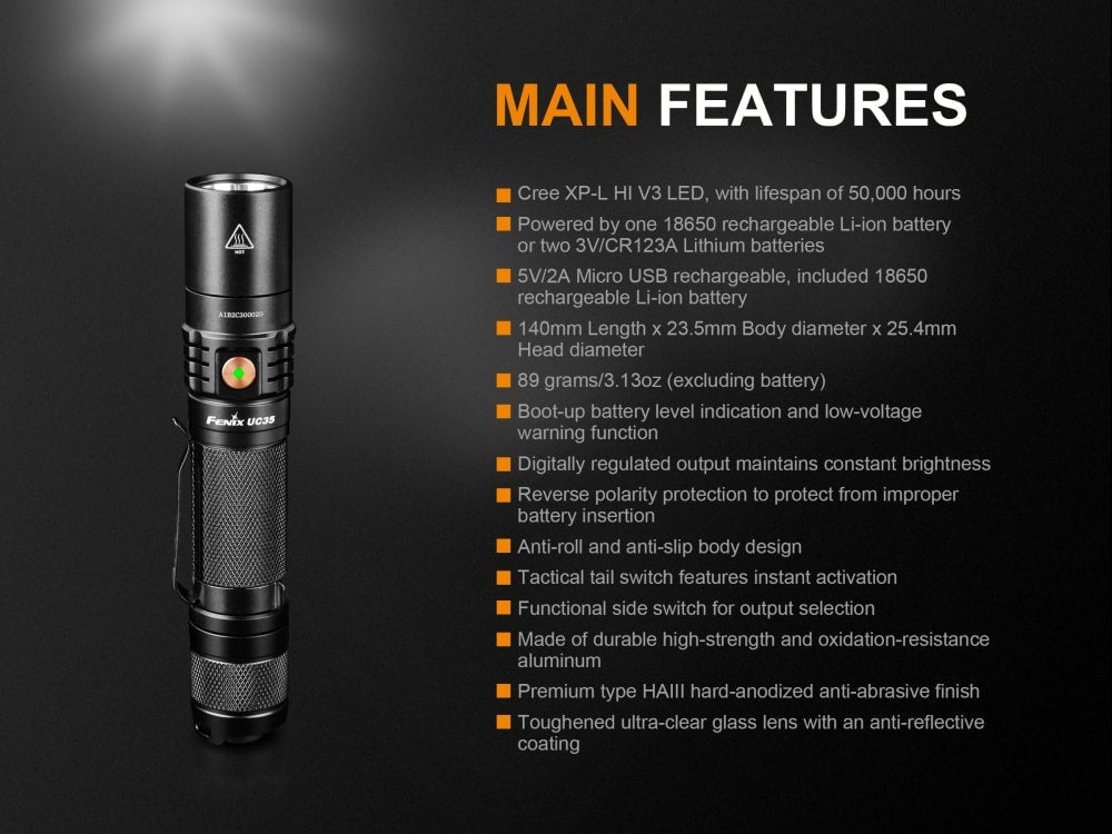 Fenix UC35 V2.0 LED Rechargeable EDC Flashlight - Cargonaut Supply