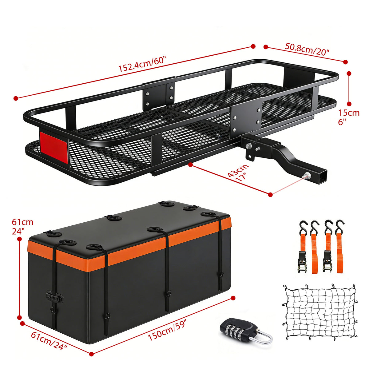 Heavy Duty Folding Hitch Mount Cargo Carrier with 500Lbs Capacity - Black - Cargonaut Supply